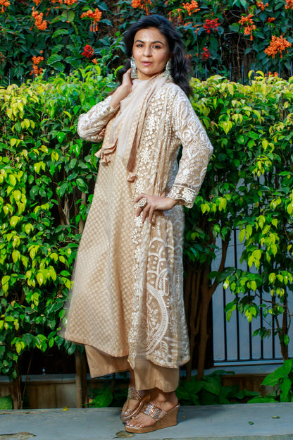 Noor Beige Embroidered Kurta Set