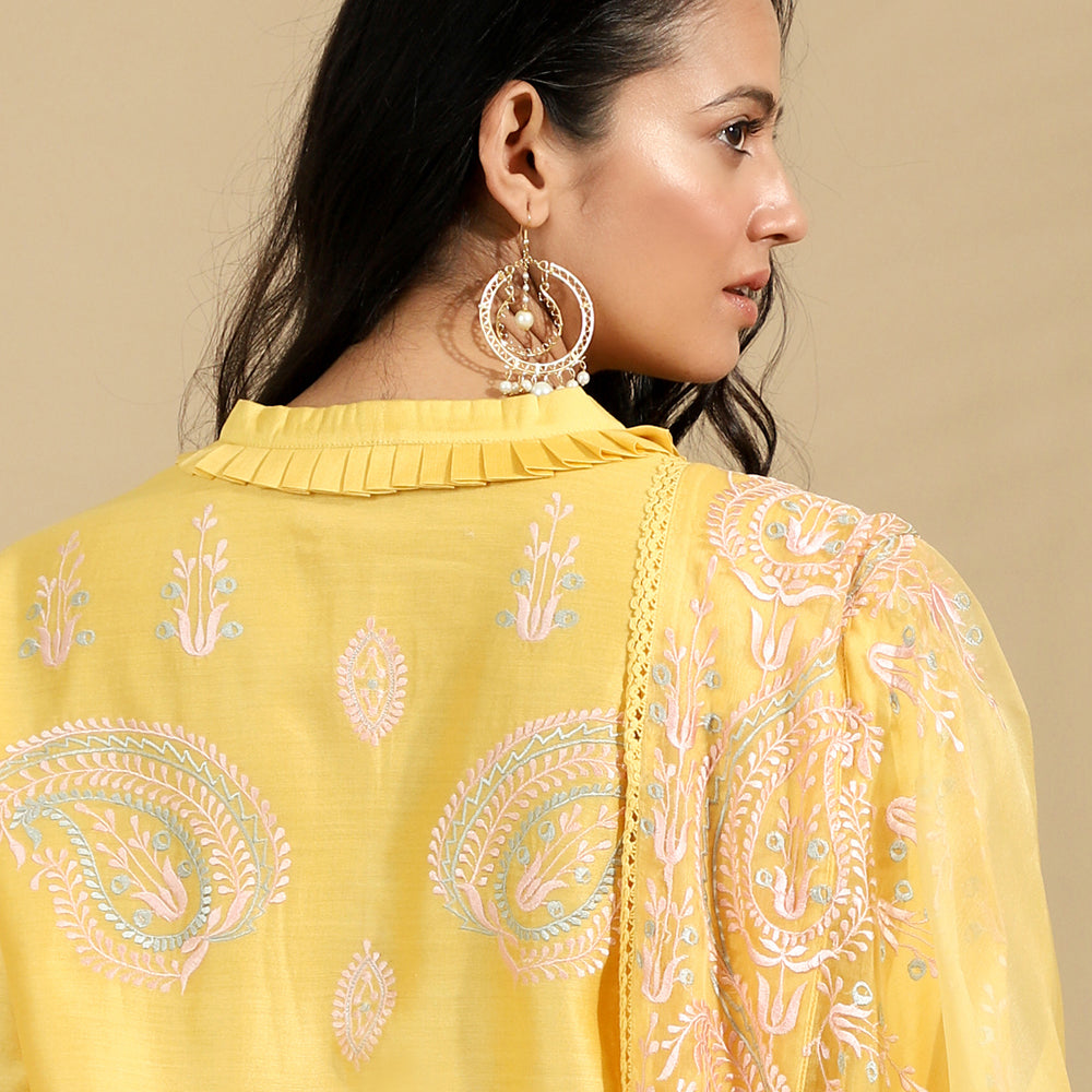 The Saffron Paisley Embroidered Silk Set