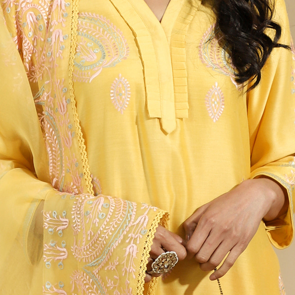 The Saffron Paisley Embroidered Silk Set