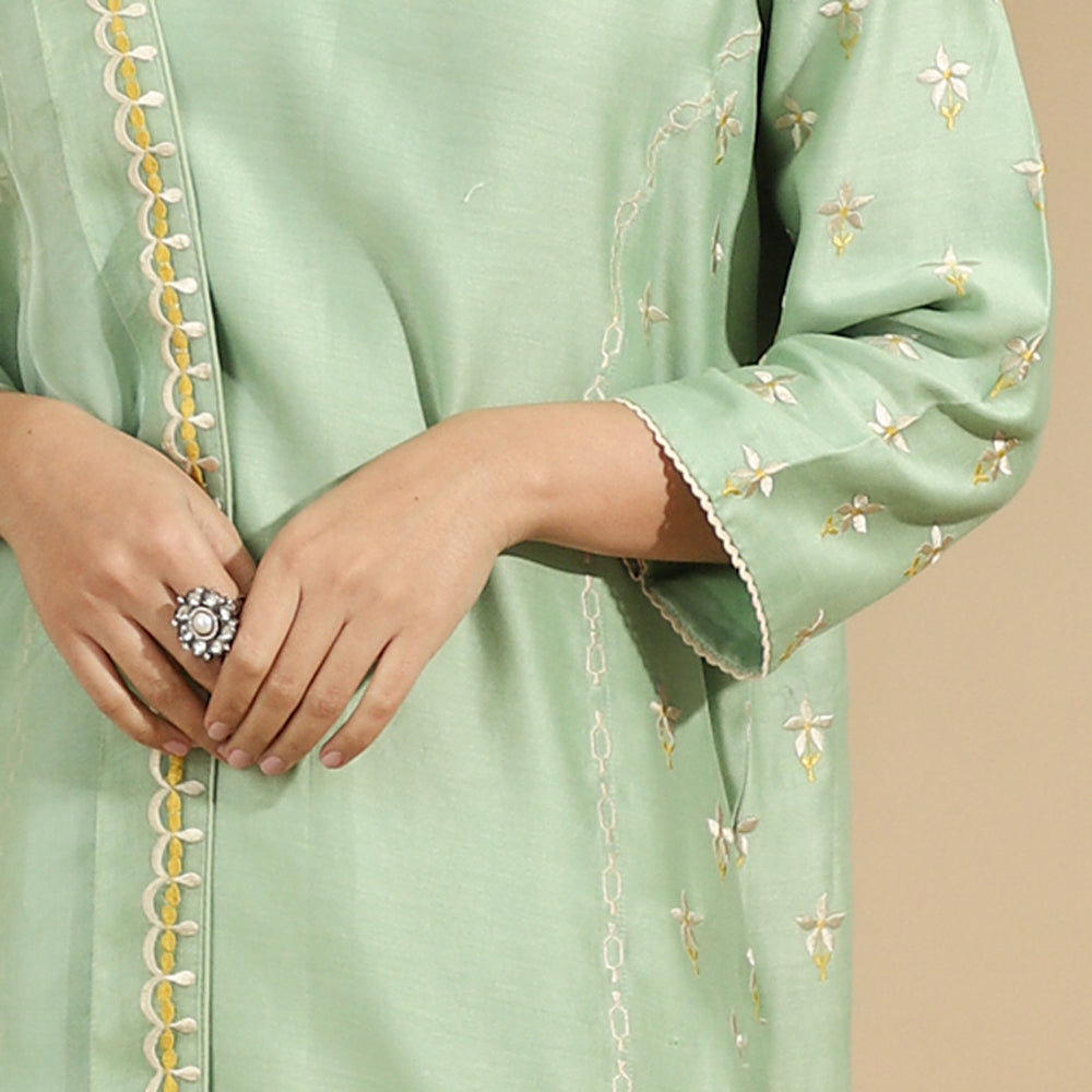 The Pistachio Petal Embroidered Silk Set
