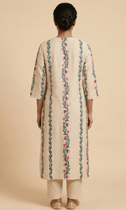 Ivory Floral Embroidered Kurta Set with Elegant Dupatta