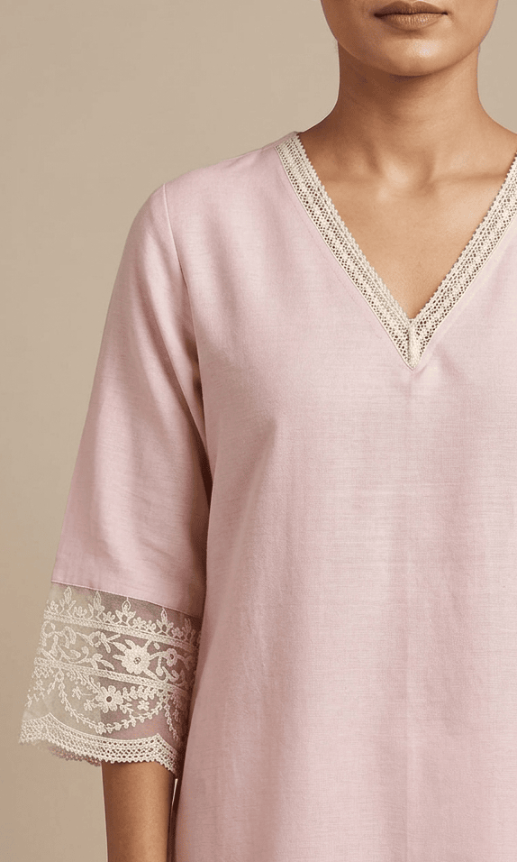 Blush Pink Embroidered Chanderi Kurta Set with Organza Dupatta
