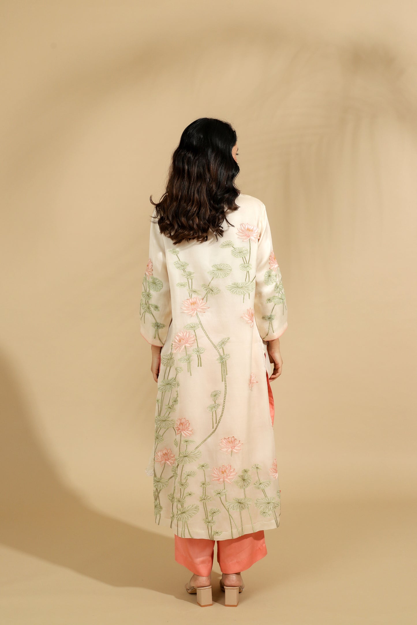 The Apricot Lace Embroidered Silk Set