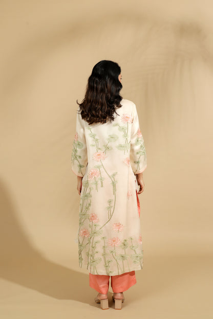 The Apricot Lace Embroidered Silk Set