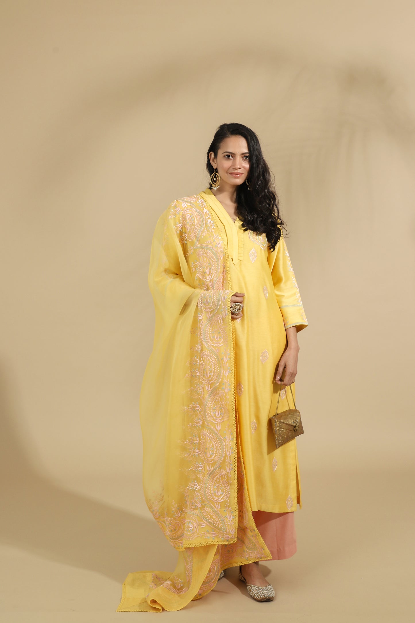 The Saffron Paisley Embroidered Silk Set