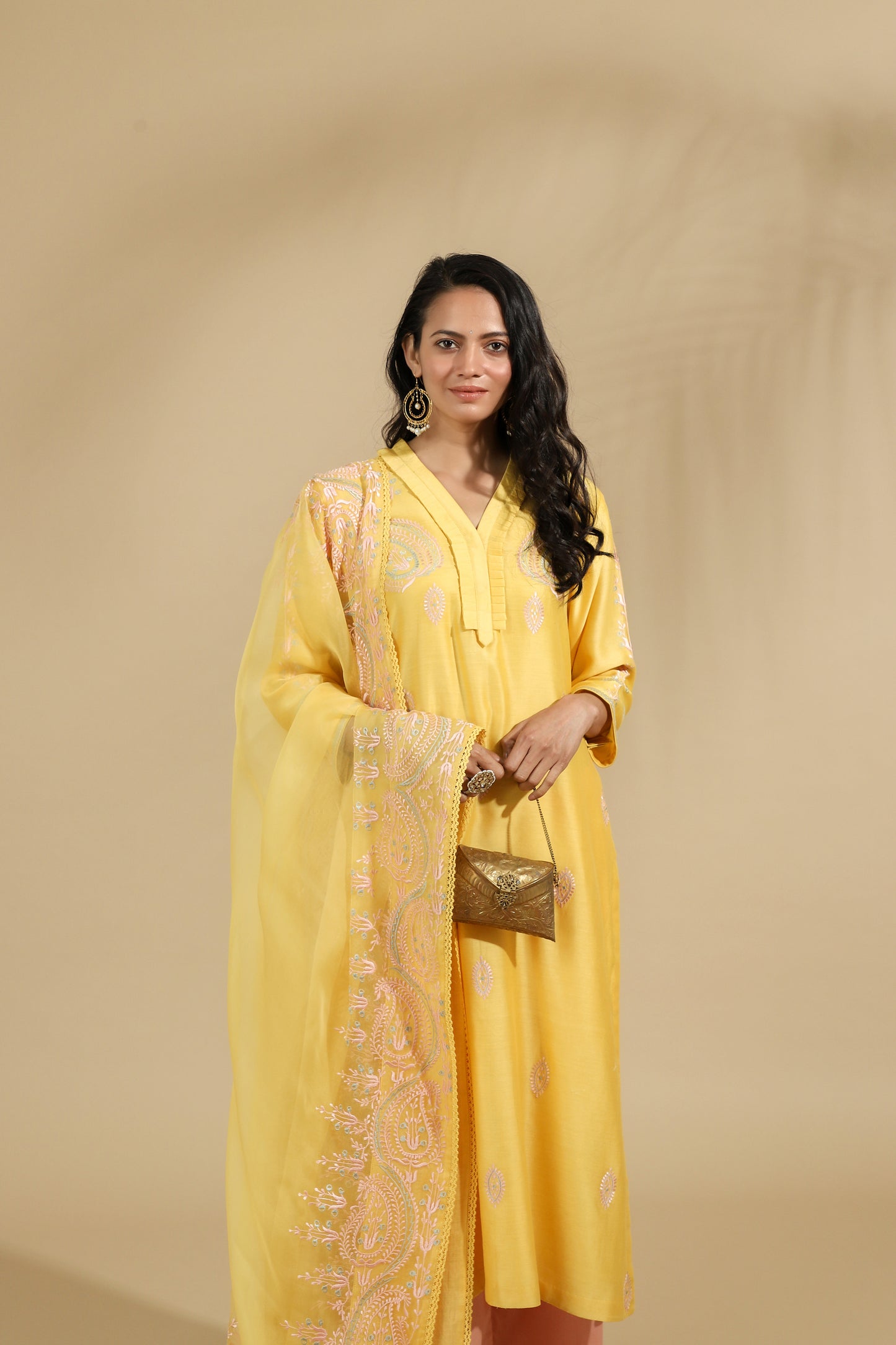 The Saffron Paisley Embroidered Silk Set