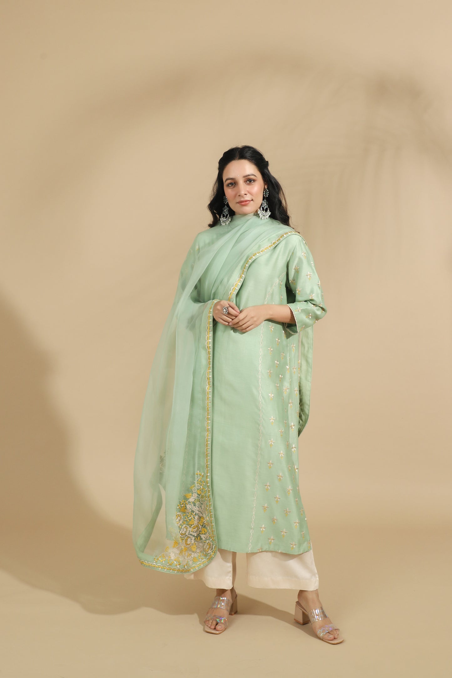 The Pistachio Petal Embroidered Silk Set