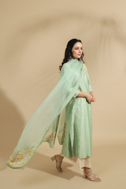 The Pistachio Petal Embroidered Silk Set
