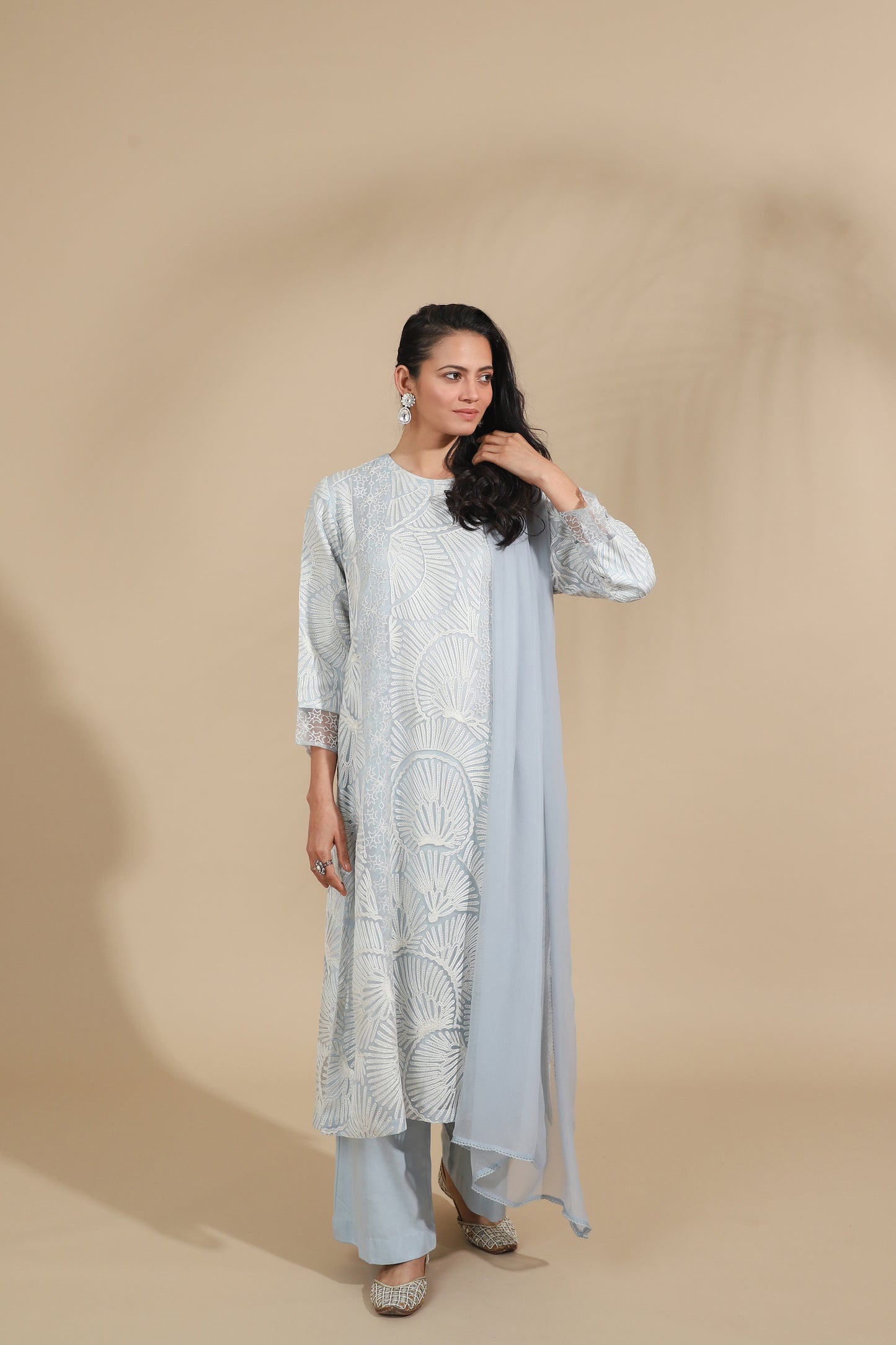 The Azure Shell Hand-Embroidered Silk Set