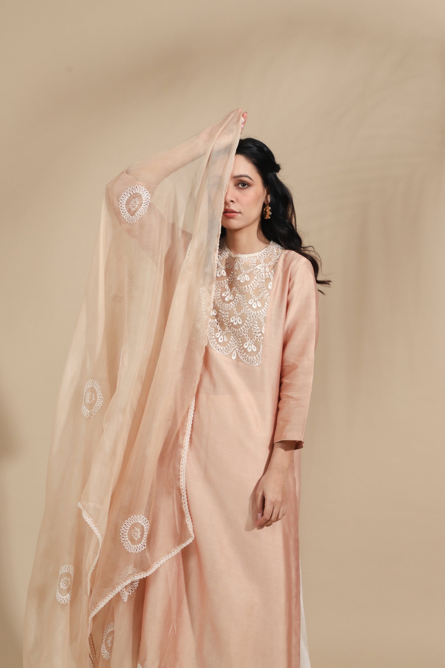 The Pearl-Blush Embroidered Silk Tunic Set