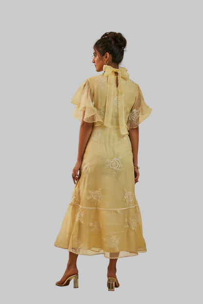 Serene Embroidered Tie Neck Midi