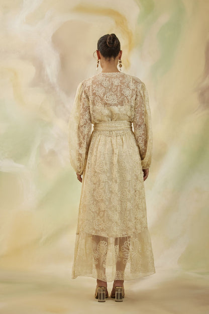 Serene Embroidered Long Sleeve Midi